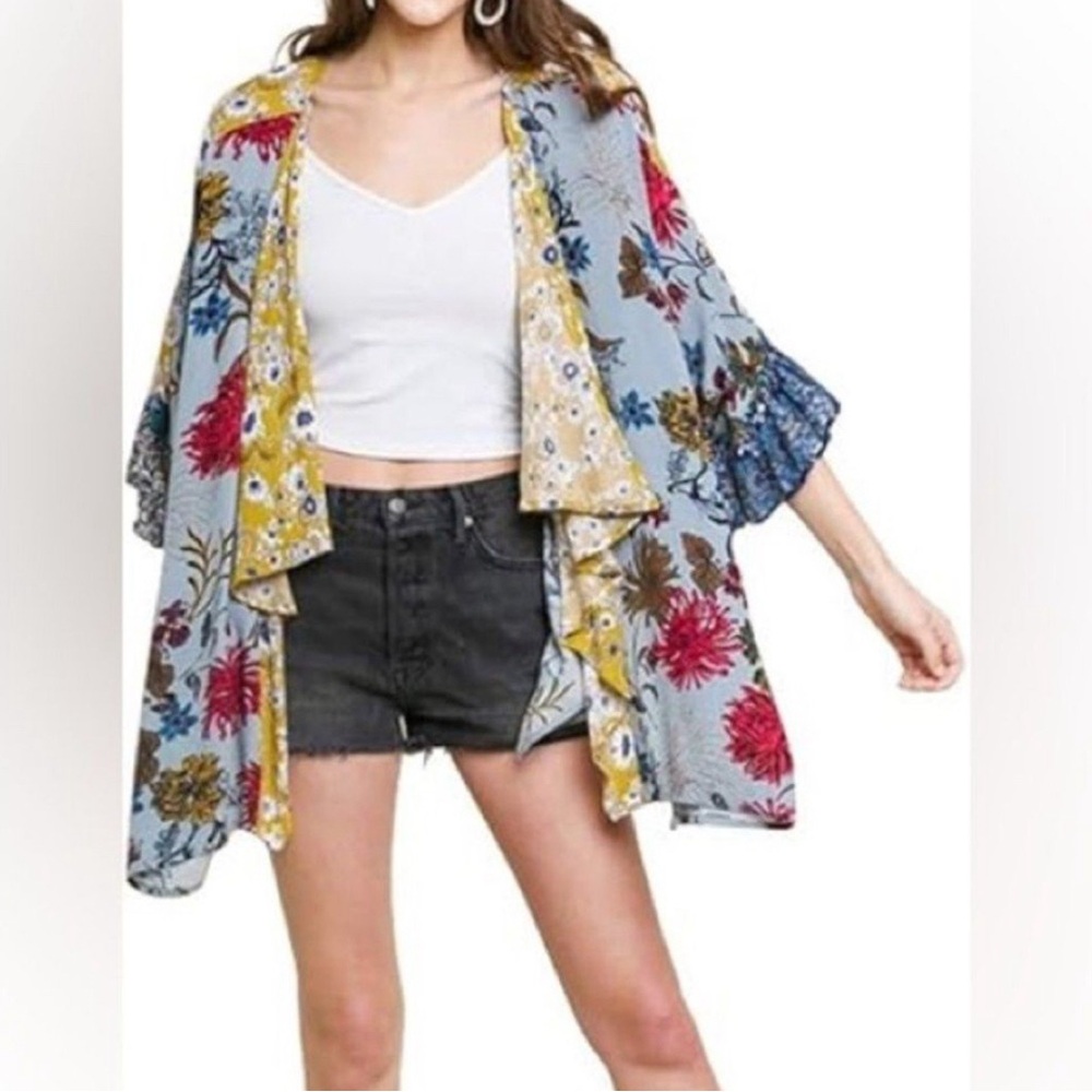 Umgee Floral Floral Kimono Cardigan Multicolor XL